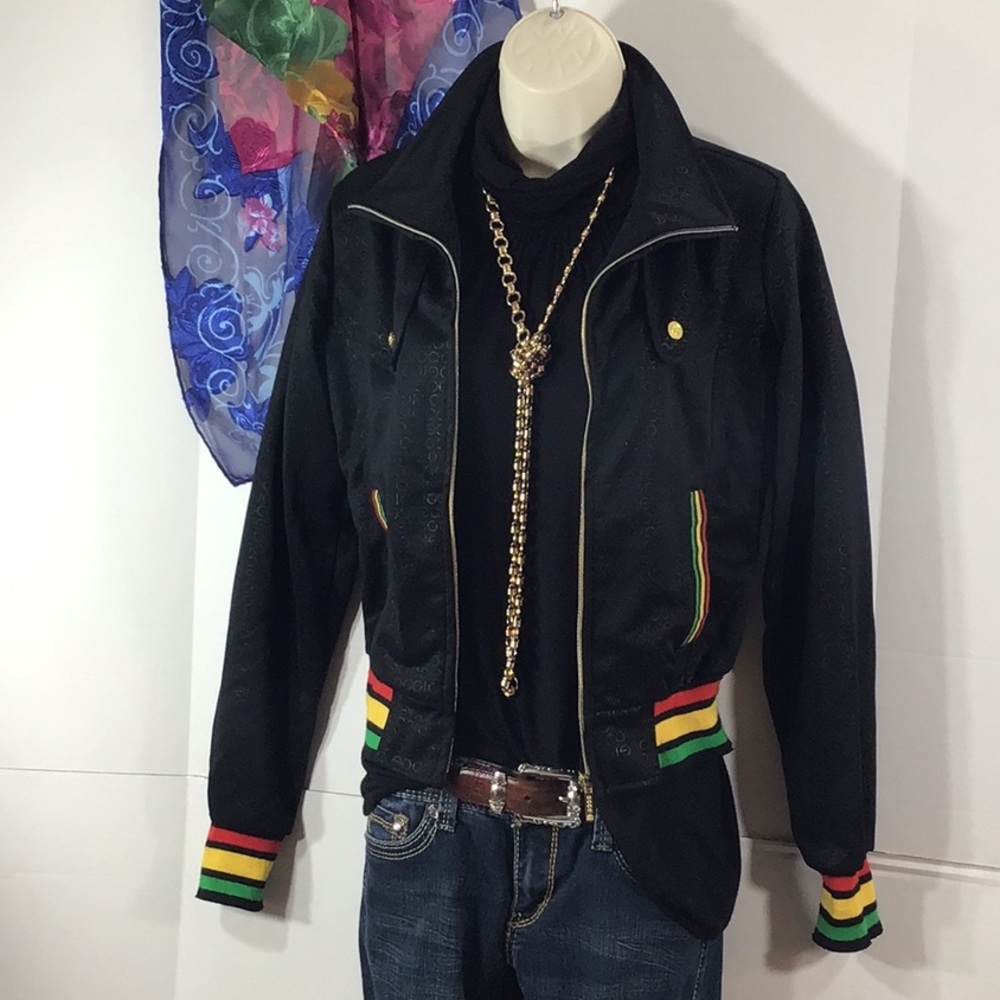 Coogi black rainbow cropped bomber jacket S